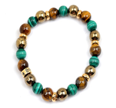 Wealth and Abundance Bracelet -Malachite, Pyrite & Tiger's Eye Natural Stones