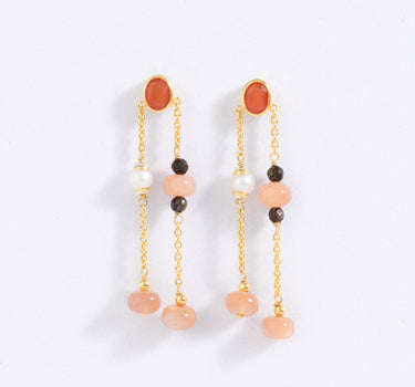 Peach Moonstone & Pearl Earrings