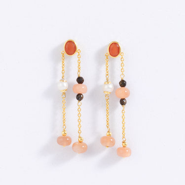 Peach Moonstone & Pearl Earrings