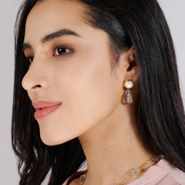 Green Amethyst Pearl Drop Earrings