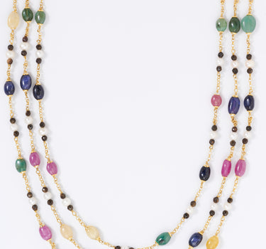 Multi Sapphire & Pearl Layered Necklace