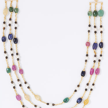 Multi Sapphire & Pearl Layered Necklace